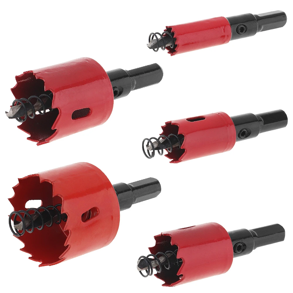 5pcs Hole Saws 15/20/25/30/40mm M42 Bi-metal Hole Saw Drilling Hole Cut Tool with Sawtooth and Spring for PVC Plate/woodworking