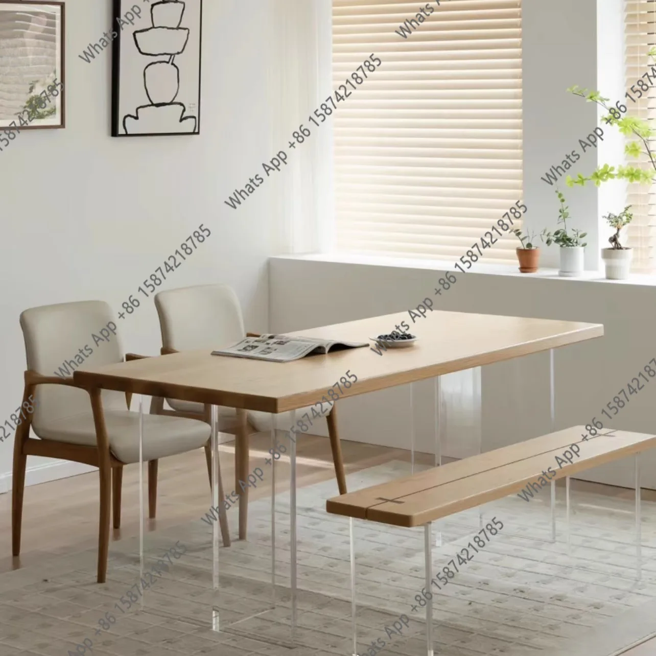 AAcrylic solid wood suspended dining table, desk, computer, desk integrated light luxury modern simple ash wood workbench