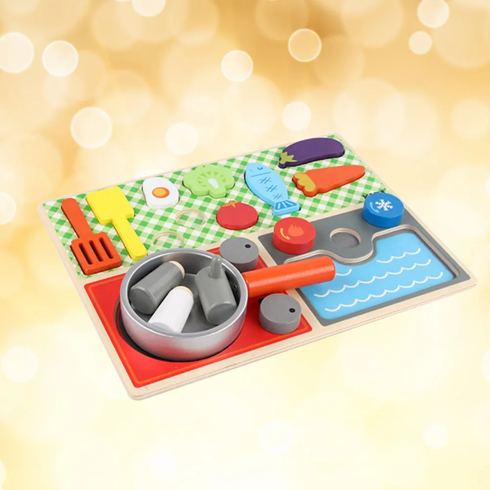 Children's Emulation Kitchenware Pretend Cooking Wooden Tableware Tools Develop Color Recognition and Hand Coordination