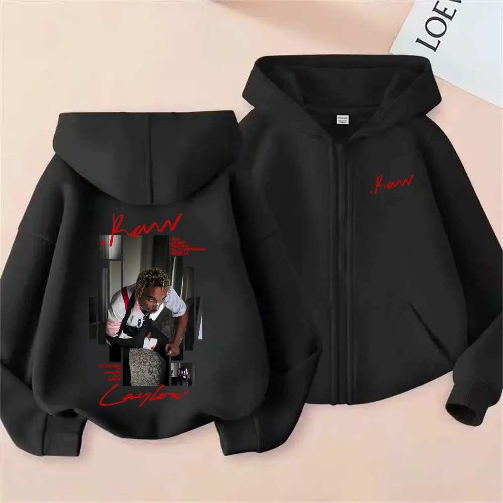 Moletom com Zíper Laylow Raw Album Merch para Homens e Mulheres, Moda Hip Hop, Música Pop, Jaqueta com Zíper, Moletom Masculino Oversized com Zíper