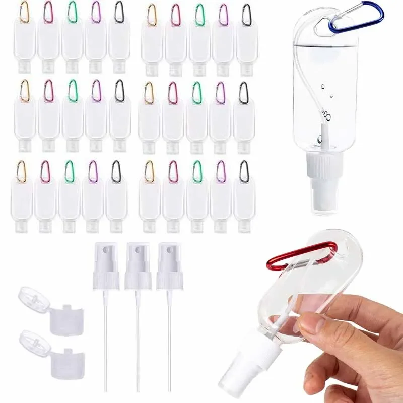 

50Pcs 30ml-60ml Empty Plastic Leakproof Travel Bottles with Keychain Portable Refillable Squeeze Containers For Hand Sanitizer