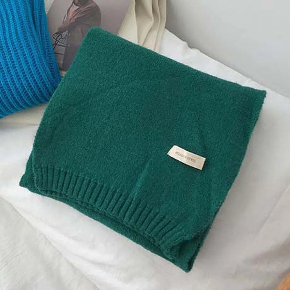 Shawl Solid Color Couple Knitting Wool Scarf Cold-proof Soft Long Thickened Neckscarf Versatile Classic Winter Warmer Scarf Men