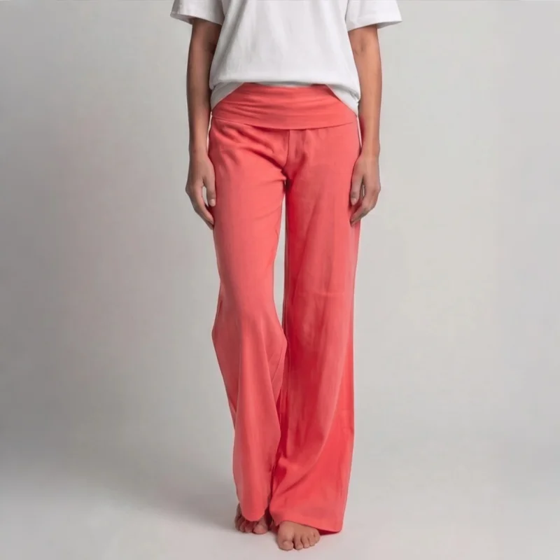 Solid Fold Over Flared Yoga Pants for Women Stretchy High Waist Wide Leg Sweatpants  Casual Loose Lounge Trousers ﻿