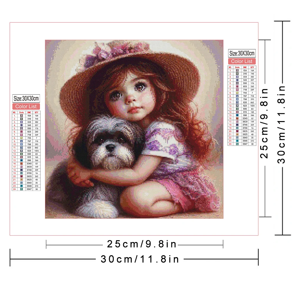 AZQSD Diamond Painting Full Kits Girl Dog Portrait Animal Cross Stitch Suits Needlework Diamond Embroidery Full Kits Home Decor