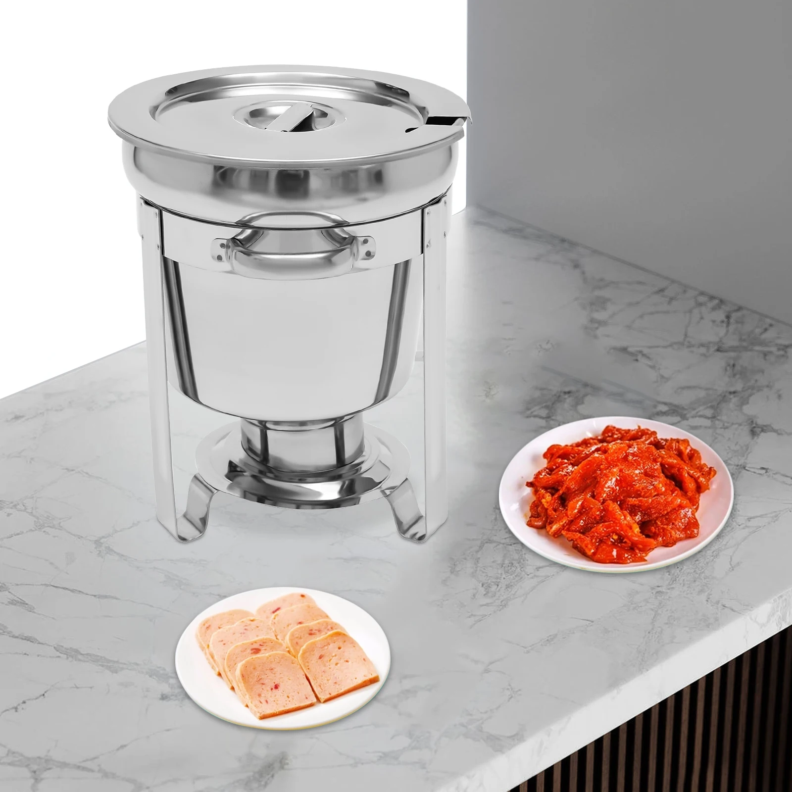 Pentola per zuppa in acciaio inossidabile da 7 litri, bollitore per zuppa rotondo, set scaldavivande, per servire salse, stufati, zuppe e coppette