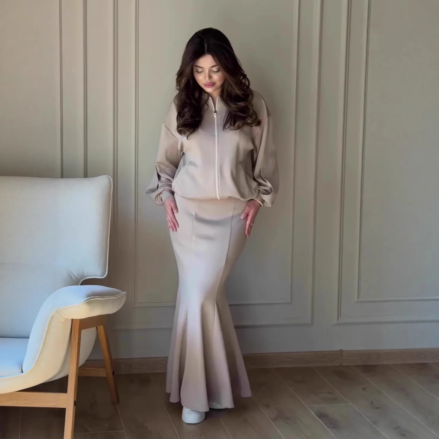 Women Skirt Suit Eid Muslim Coat Long Skirts 2 Piece Set Modest Ensemble Jackets Zipper Ramadan Dubai Outerwear Outfits 2026