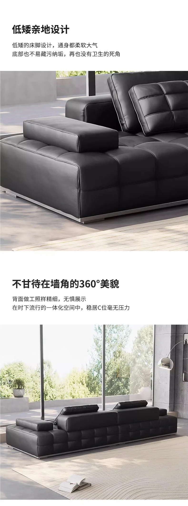 Straight row leather sofa living room small apartment villa leather sofa