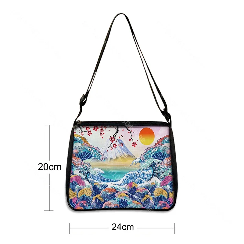 Japanese Big Wave Starry Night Handbag Harajuku Mount Fuji Cherry Blossoms Shoulder Bags Women Casual Tote Bag Small Clutch