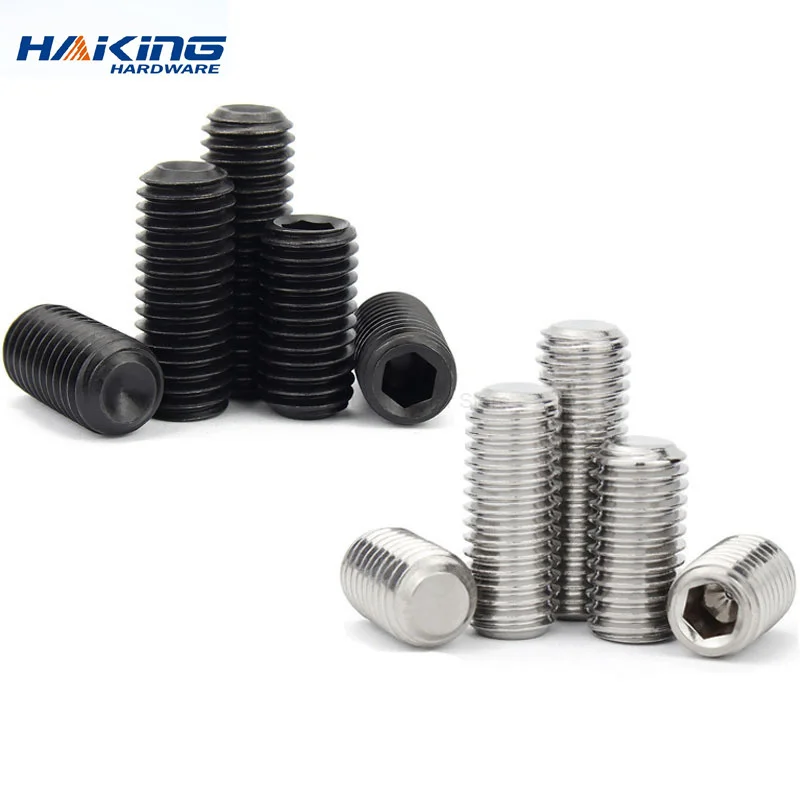 50pc M2 M2.5 M3 M3.5 M4 M5 M6 DIN916 304 stainless Black grade 12.9 steel Hex Hexagon Socket Allen Cup Point Grub Screw Set Bolt