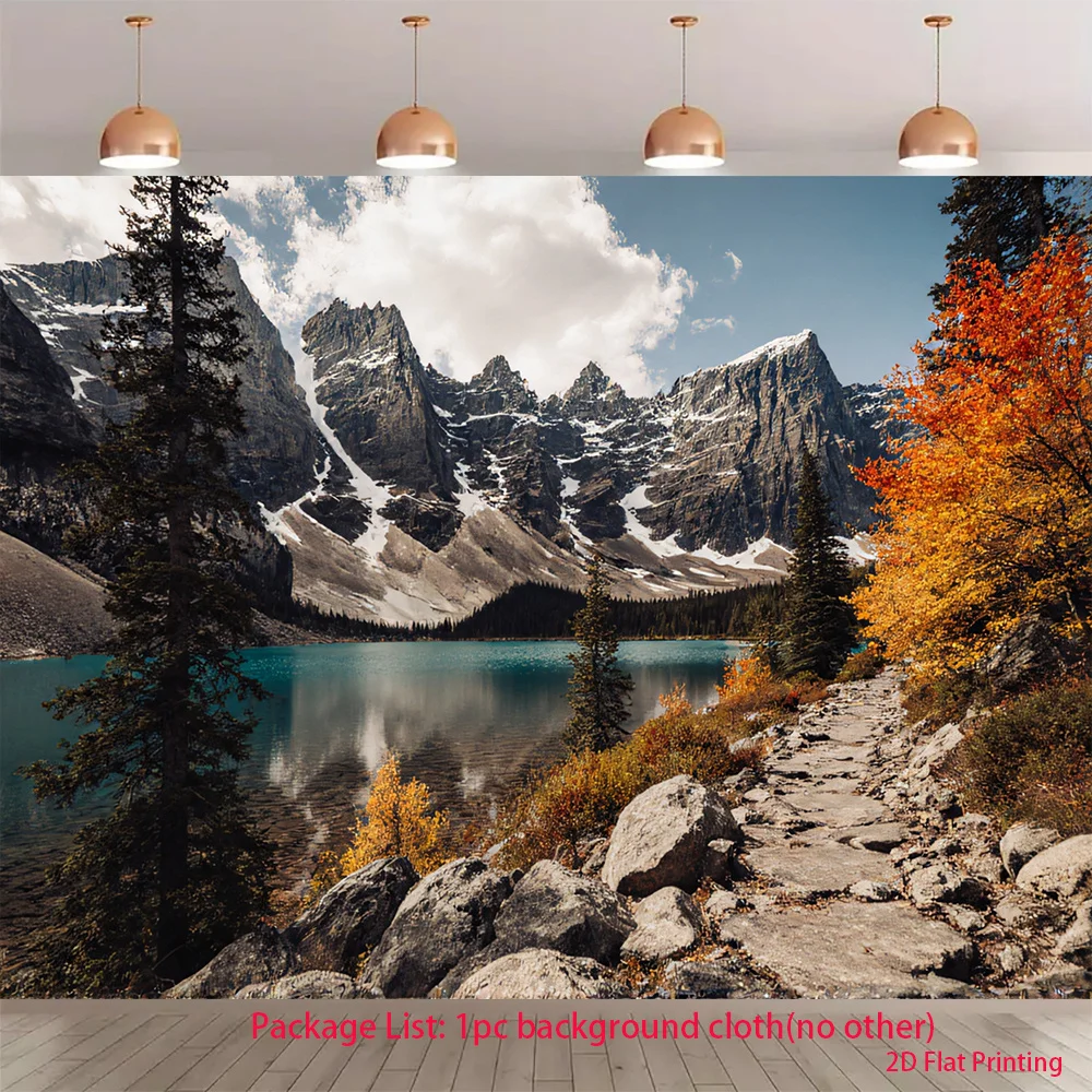 Large Mountain Landscape Tapestry Wall Hanging Alpine Nature Art Print Ultra HD Forest Lake View Decor for Rustic Home Living Ro