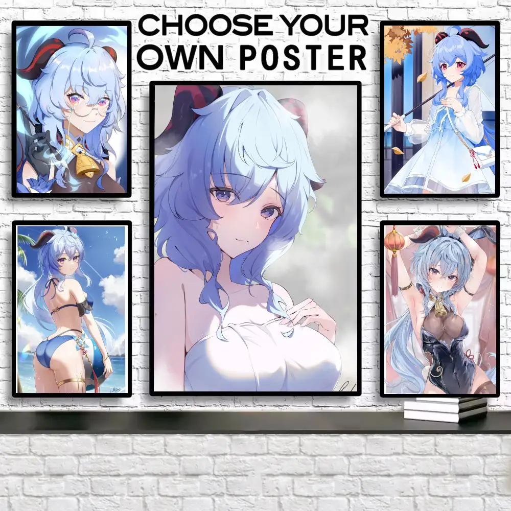 

Painting Calligraphy Genshin Canvas Ganyu Poster: Crease Free Waterproof Game Durable All Space Wall Impact Decor