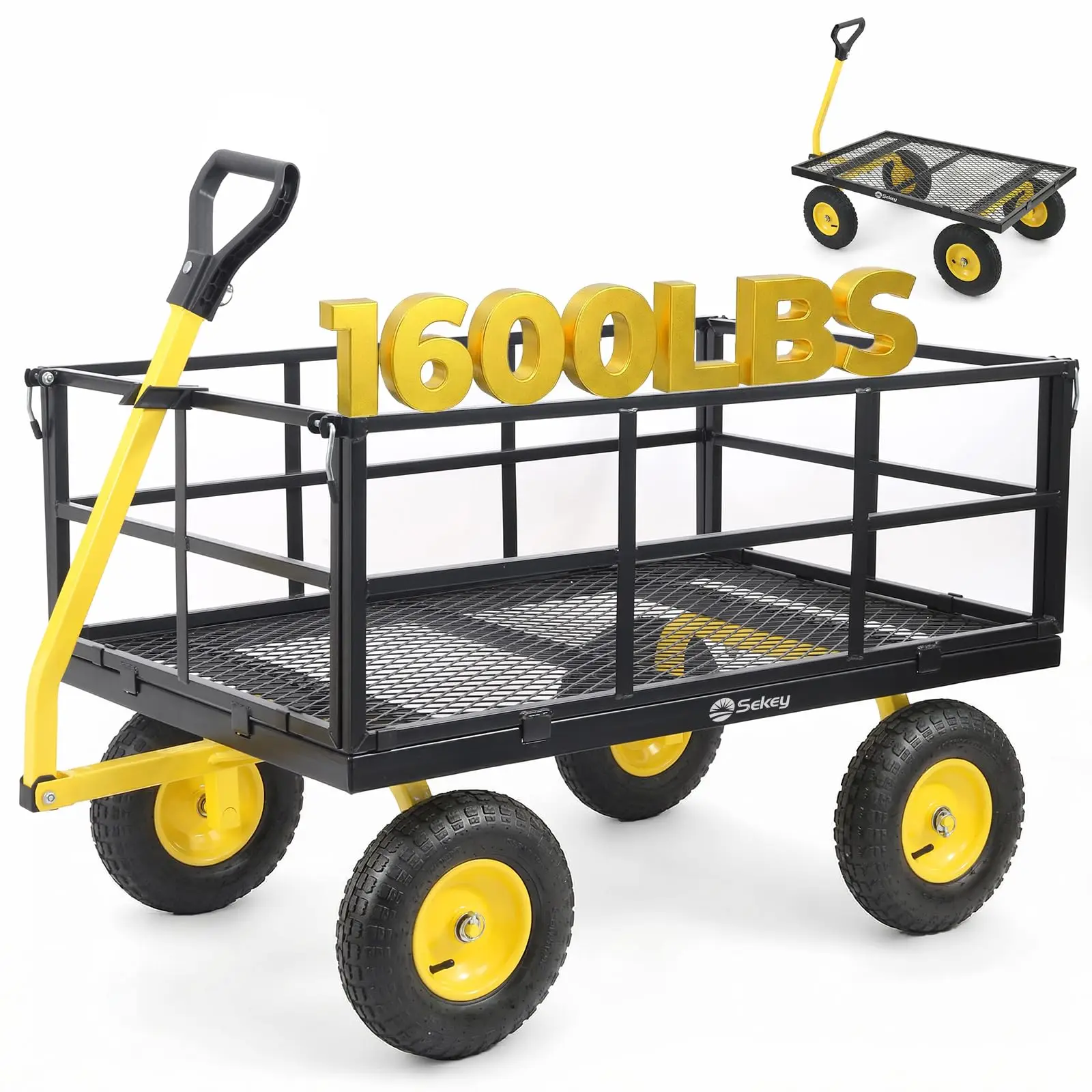 12 Cu Ft Steel Garden Cart, 1600 lb Capacity, Towable Handle
