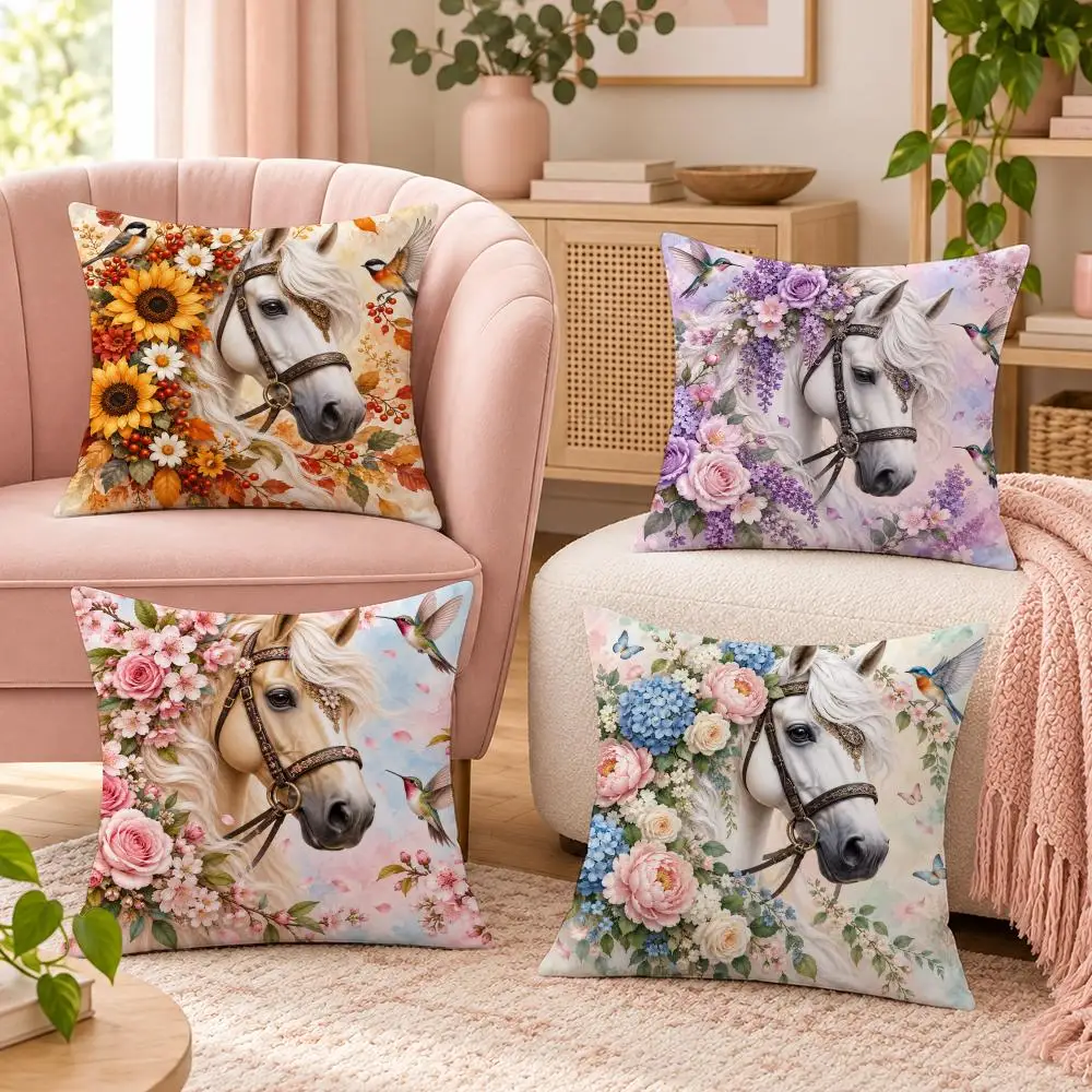 Floral Unicorn Decor Cushion Cover Pillow Case Organic Short Plush Cushion Covers Washable Wrinkle-Resistant