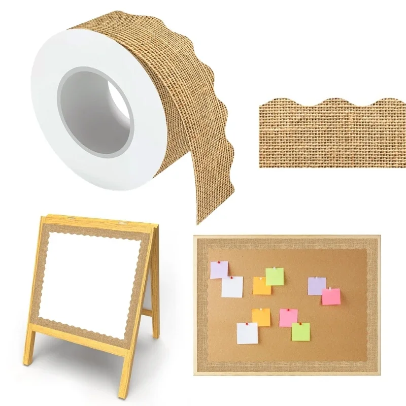 Burlap Bulletin Border Trim Scalloped Bulletin Board Borders Back-to-School Bulletin Board Trim Stickers Decorations