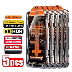 1-5PCS Easy Install HD Screen Protector For iPhone 17 Pro Max 15 16 13 11 14 16e 12 Mini XR X Xs 7 8 Plus Air Tempered Glass