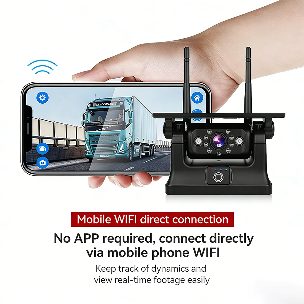 2026 Solar Magnetic Wireless Backup Camera for iPhone Android 9600mAh Rechargeable Rear View Camera WIFI for Truck RV Trailer