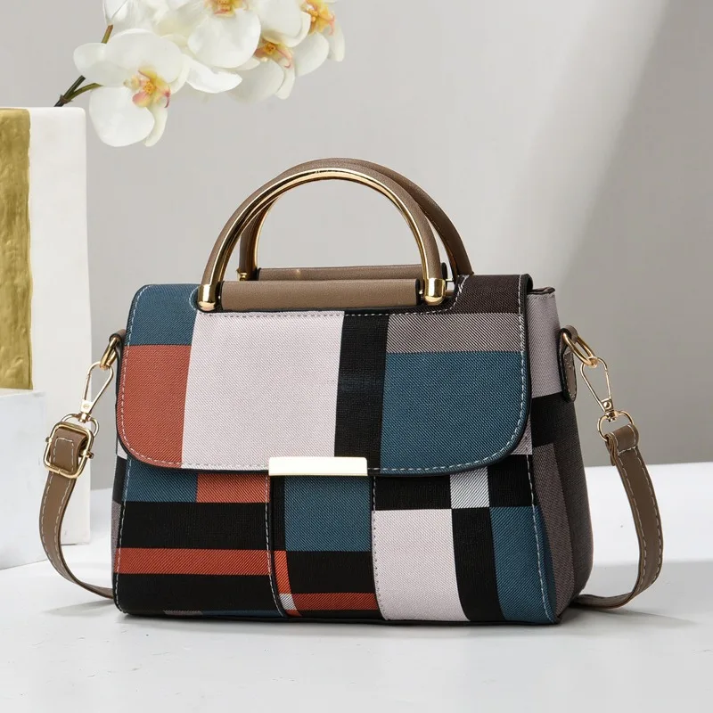 

Designer Luxury Top-handle Bag for Women High-quality Leather Shoulder Crossbody Bag Plaid Pattern Ladies Handbags Tote Bag