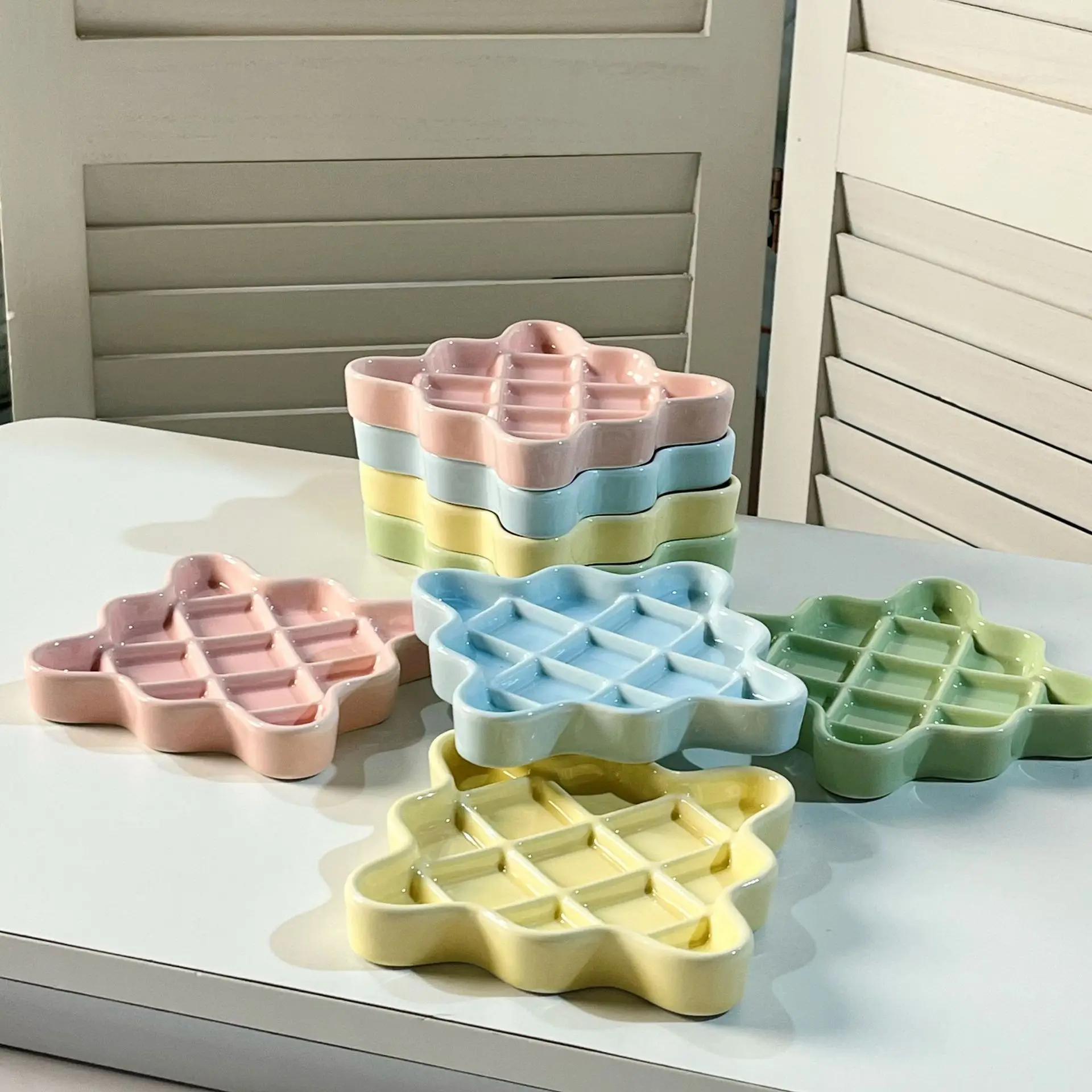Pet Slow Food Bowl Irregular Ceramic Anti Choking Puppy Bowl Pet Canned Licking Plate Dopamine Color Pet Supplies