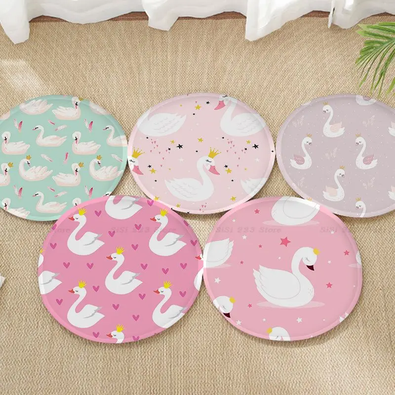 

Kawaii Swan Printed Cushion Mat Tie Rope Chair Cushion Soft Office Car Seat Comfort Breathable 45x45cm Cushion Pads