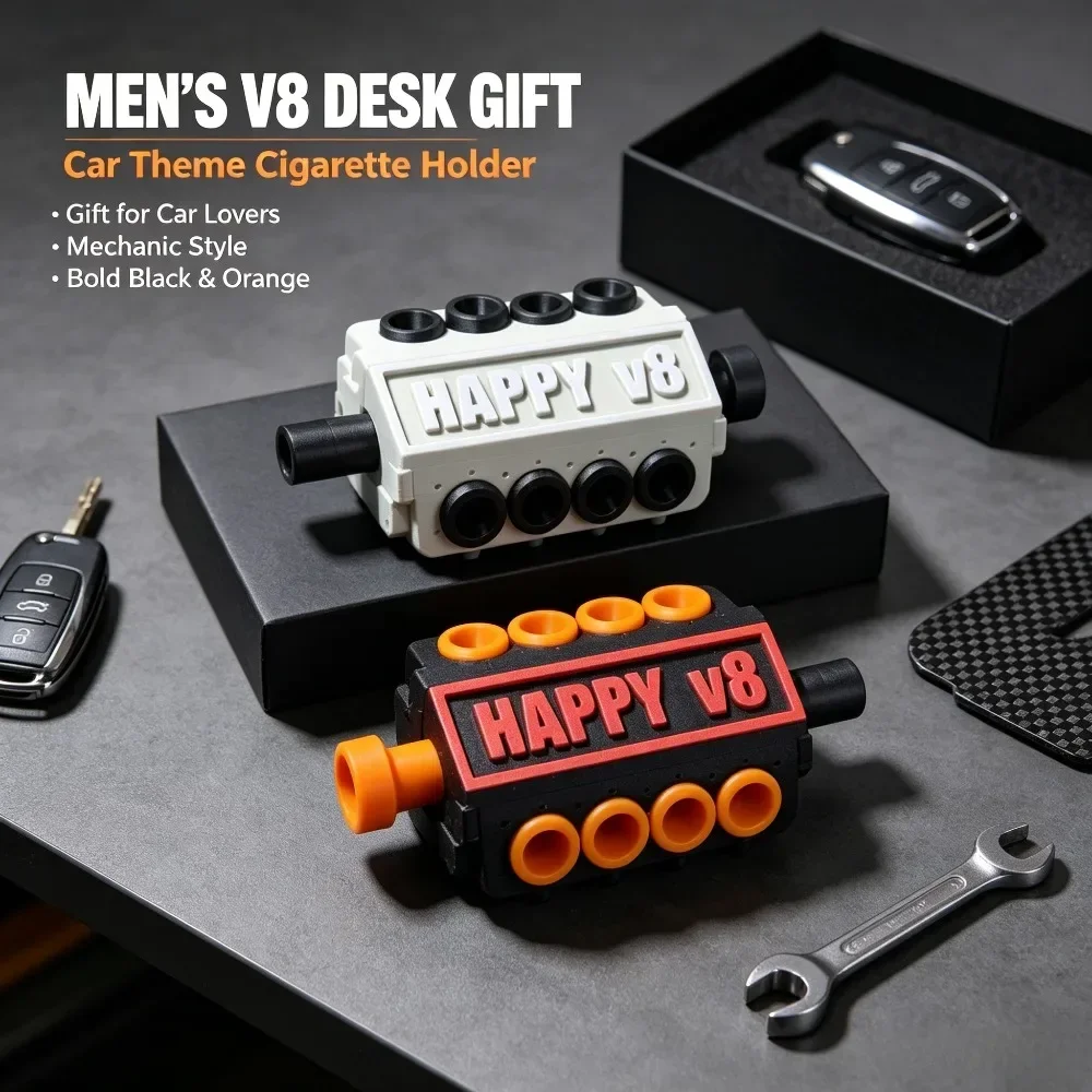 V8 Engine Model Cigarette Holder 3D Printed Ultimate Gift For Men Unique Car Theme Decor Smoking Accessory For Enthusiast