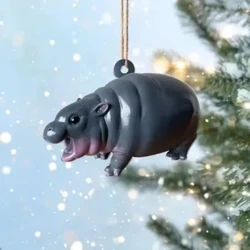 Moo Deng Baby Pygmy Hippo Collectible Angry Moo Den Hippo Christmas Tree Hanging Cute Hippo Baby Moo Den 3D Flat Ornament