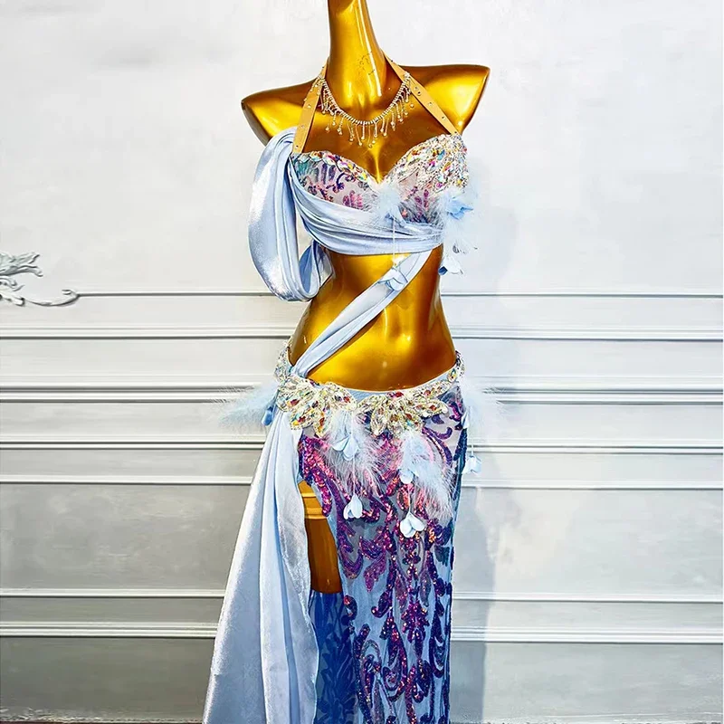 Customized High-end Luxury Rhinestone Satin Dress Adult Children Oriental Dance Performance Clothing Belly Dance Costume