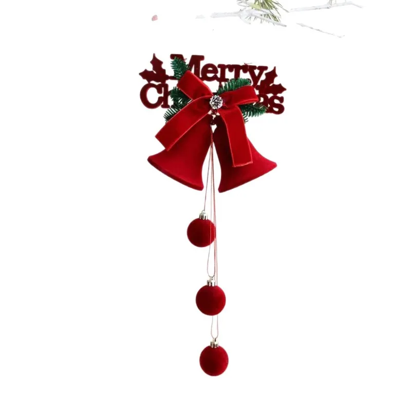 Red Flocking Christmas Bell Hanging Decorations Xmas Tree Ornament Nordic Style for Home Window Showcase Decor