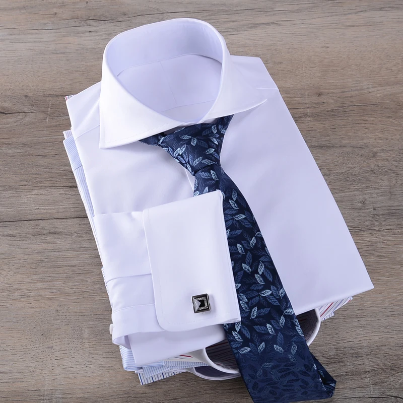 Classic French men\'s long sleeved shirt with contrasting colla  retro gentleman collar white collar boss shirt for men