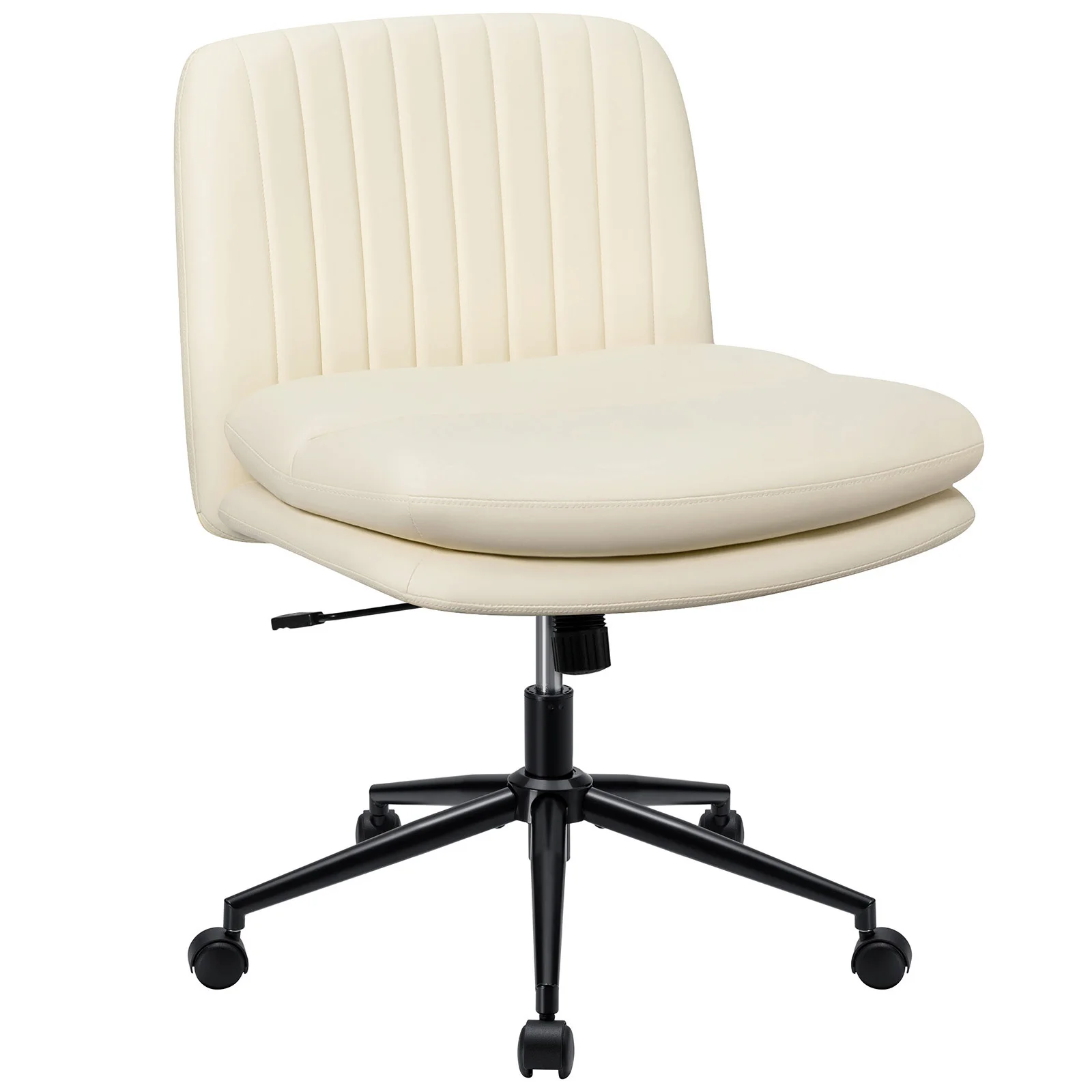 Armless Chair Low Back PU Leather With Adjustable Foot Rest With Wheels Swivel Office Computer Vanity Swivel Round Rolling Stool