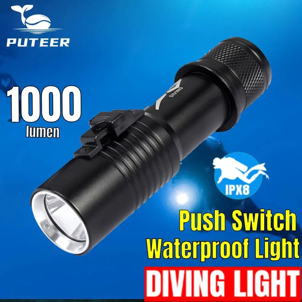 Puteer DV13 Portable Waterproof Led Flashlight with Wrist Strap for Diving Scuba Night Fishing 18650 Kit