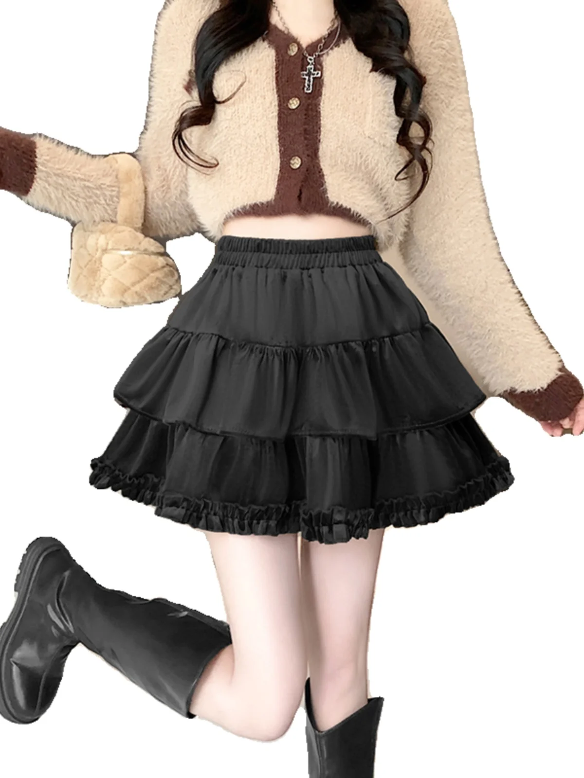 Spódnica Plus Size Fairy T z wysokim stanem, bufiasta, warstwowa, jesienno-zimowa, nowa kolekcja, damska, delikatna, modna spódnica.