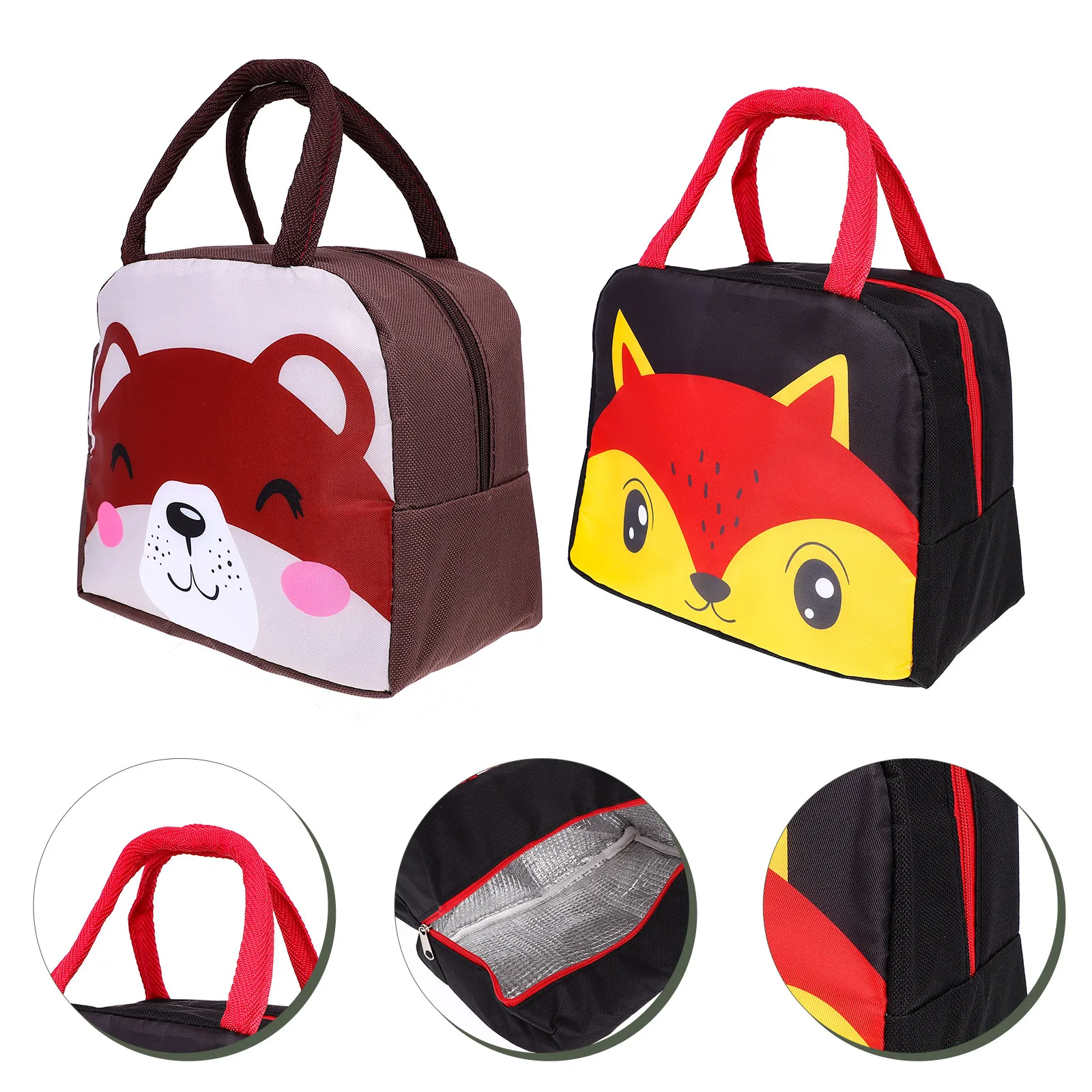

2Pcs Insulated Lunch Bags for Kids Bento Tote Cartoon Design Thermal Storage Oxford Cloth Aluminum Film Zipper Easy Carry