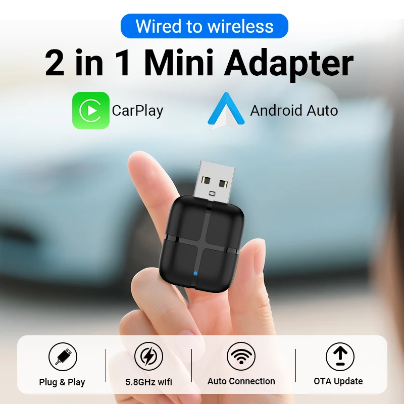 

Мини-бокс 2в1, беспроводной адаптер CarPlay Android Auto, Plug & Play, Wi-Fi, универсальный адаптер с быстрым подключением для Toyota NISSAN Kia VW SUBARU MAZDA