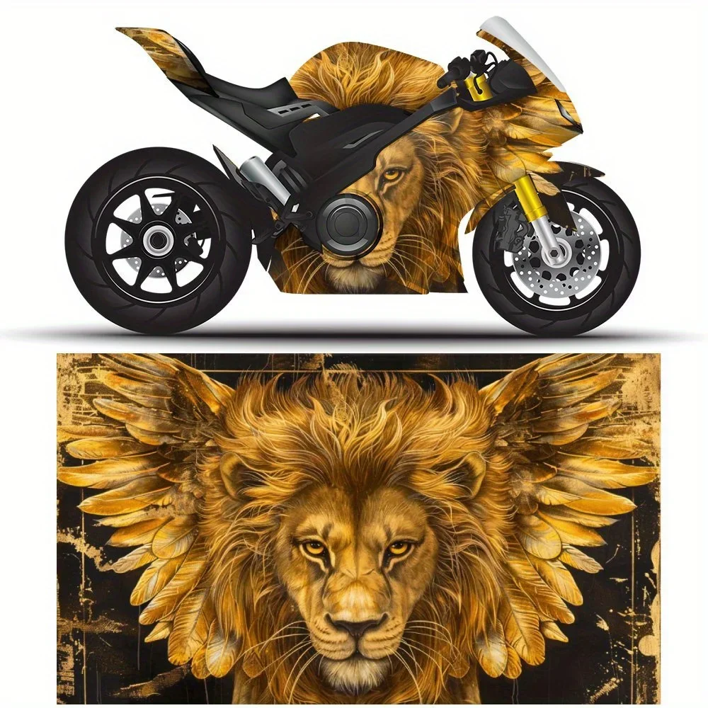 Winged Majestic Lion Print Motorcycle Full Wrap Stickers Decorative Motorcycle Race Color Change Decal Film Protect Waterproof S