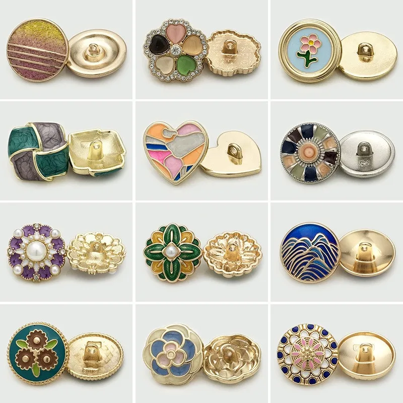 10pcs Vintage Enamel Metal Button, Chinese Traditional Floral Cloisonne Button for Tang Suit Suit Jacket Coat Clothing Fastener