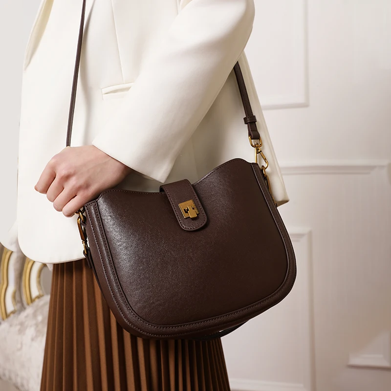 

Women‘s Cow Genuine Leather Shoulder Bag Ladies Natural Cowhide Retro Handbag Female Luxury Designer Crossbody Underarm Bags New