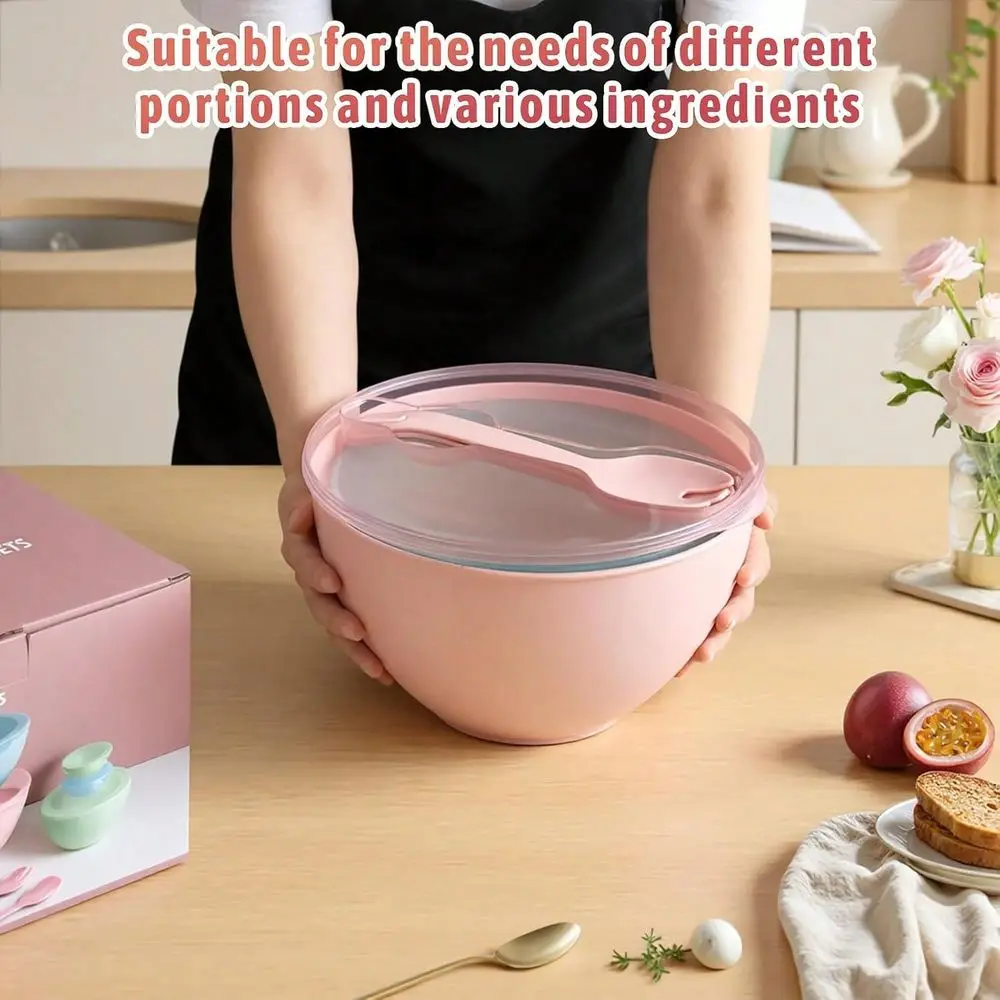 

Piece Plastic Mixing Bowls With Lids Set Nesting Bowls Set Includes 8 Prep Bowls And 8 Lids, 2In1 SpoonFork, Lar Salad Bowl For
