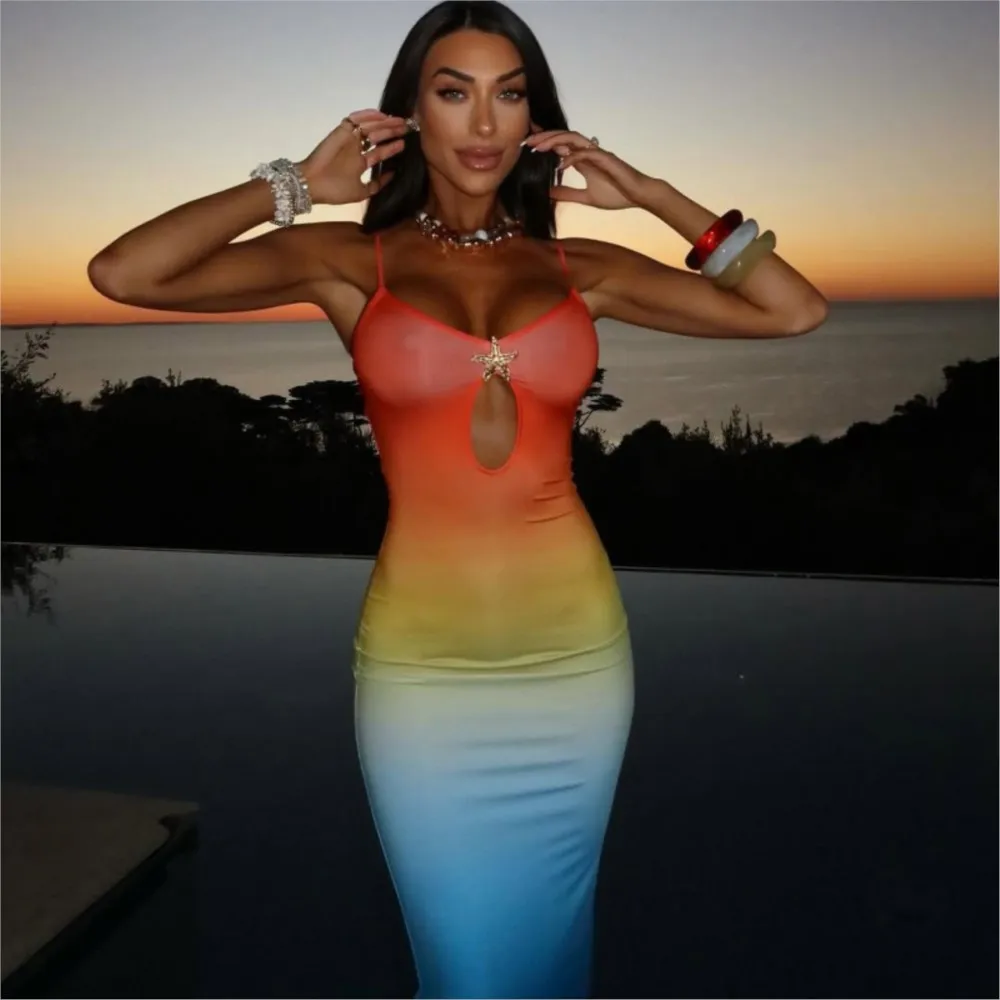 

2026 Sexy Dresses For Woman Party Wedding Vestido Moda Praia Feminino Beachwear Gradient Package Hip Hollow Out Sling Sleeveless
