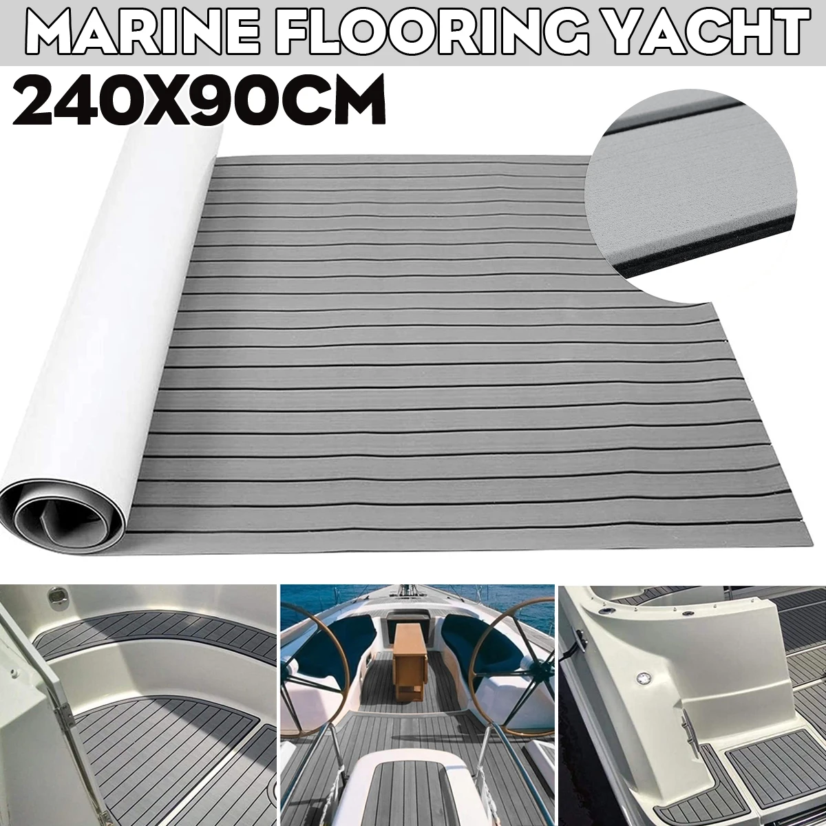 

240x90CM Self-Adhesive Foam Teak Decking EVA Foam Marine Flooring Faux Boat Decking Sheet Accessories Marine Grey