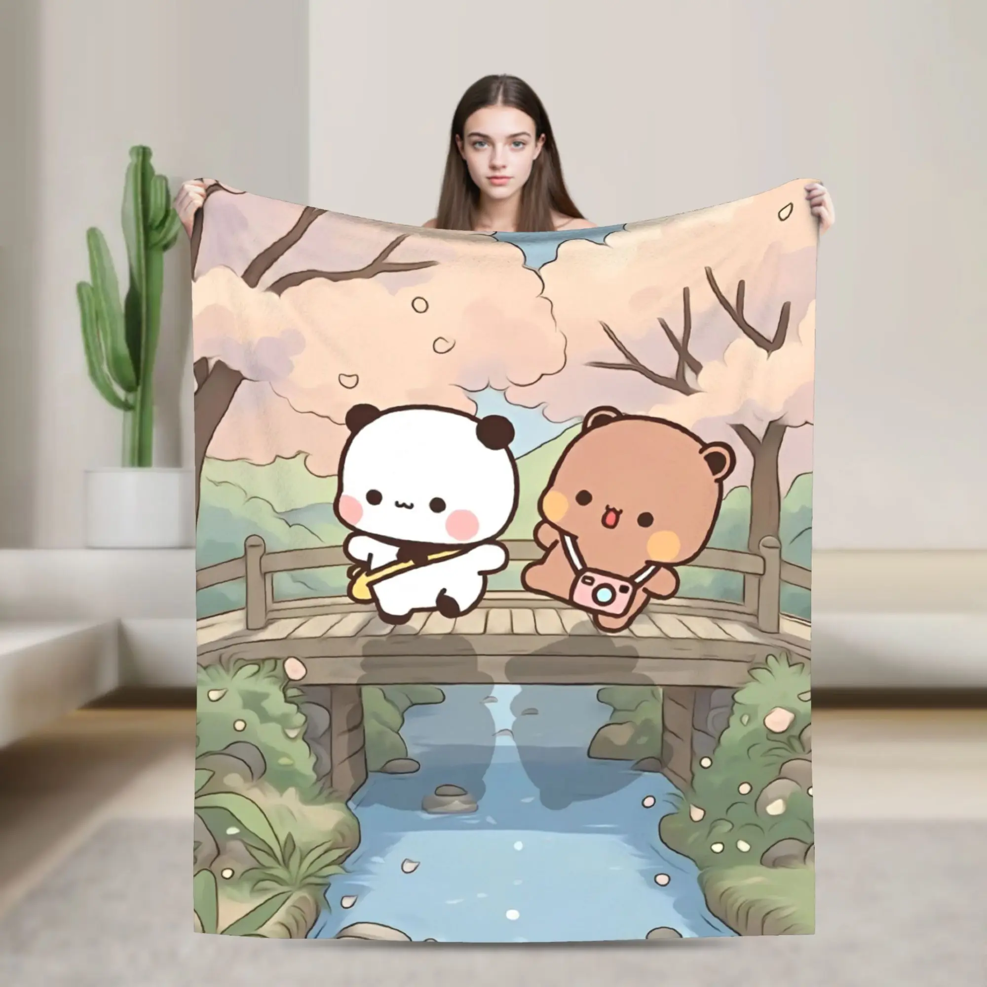 

Kawaii Cute BuBu Panda Dudu Blankets Coral Fleece Plush Decoration Lightweight Thin Throw Blanket for Home Travel Bedspreads