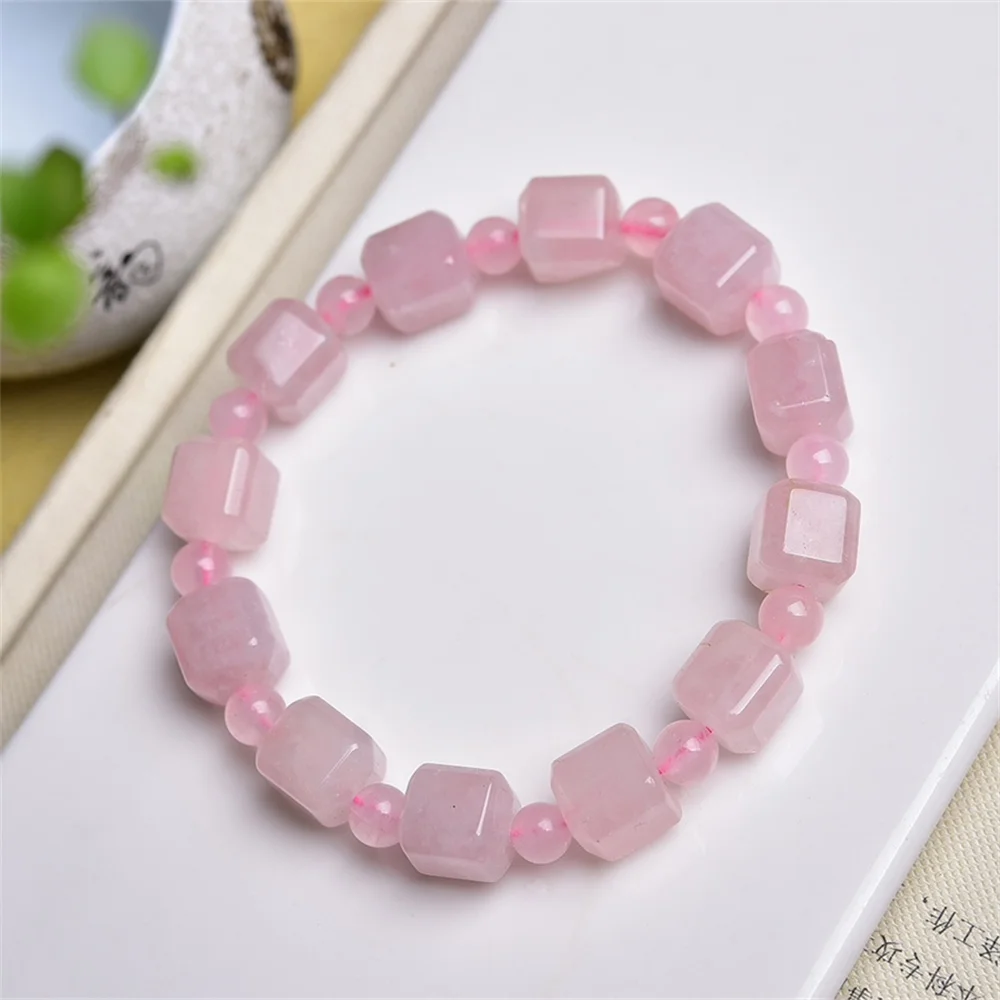 Natural Quartzo Rosa Cubo Talão Pulseira para Mulheres, Pedra de Cristal, Jóias da Moda, Presente de Cura Reiki, 10mm, 1Pc