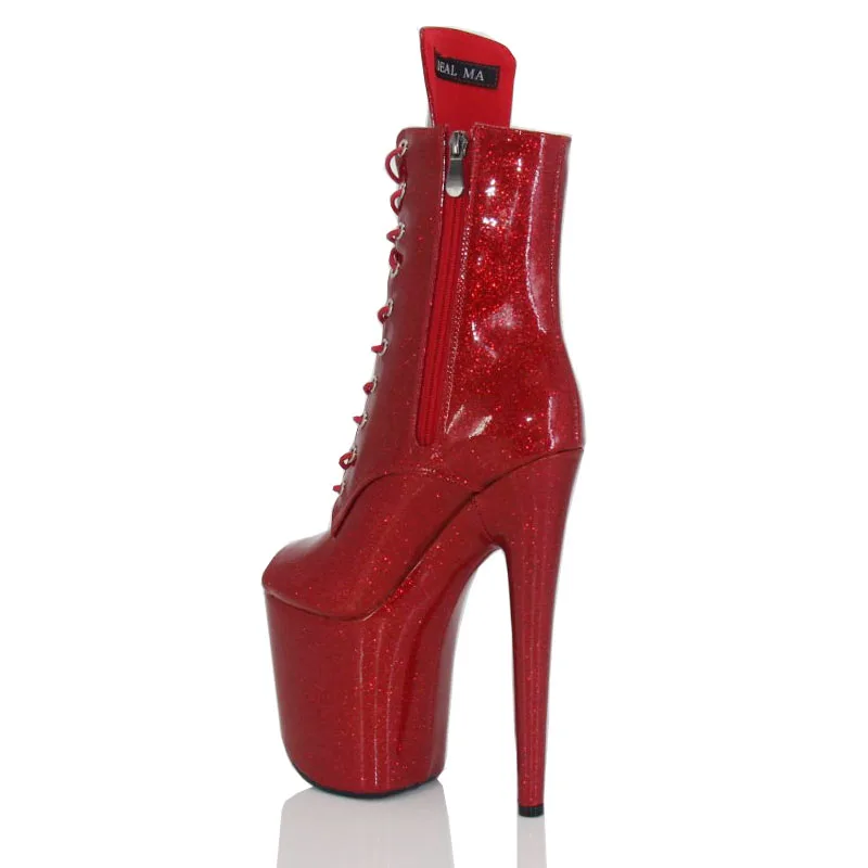 IDEAM MA 20cm High-Heeled Pole Dancing Booties Peep-Toe Sparkly Sexy Runway Boots