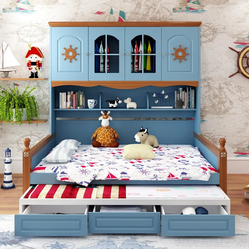 Children's bed Wardrobe bed Integrated small apartment Multifunctional girl Princess bookcase bed