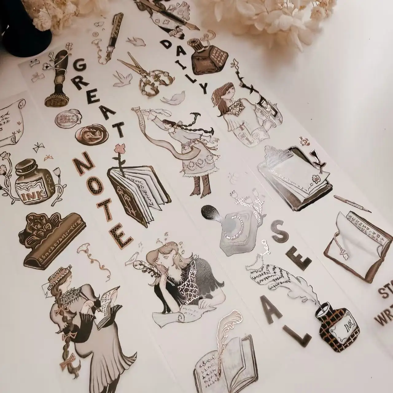 

Misshoegg Studio Vintage Girl's Stationery Day Washi PET Tape DIY Card Making Scrapbooking Decorative Sticker