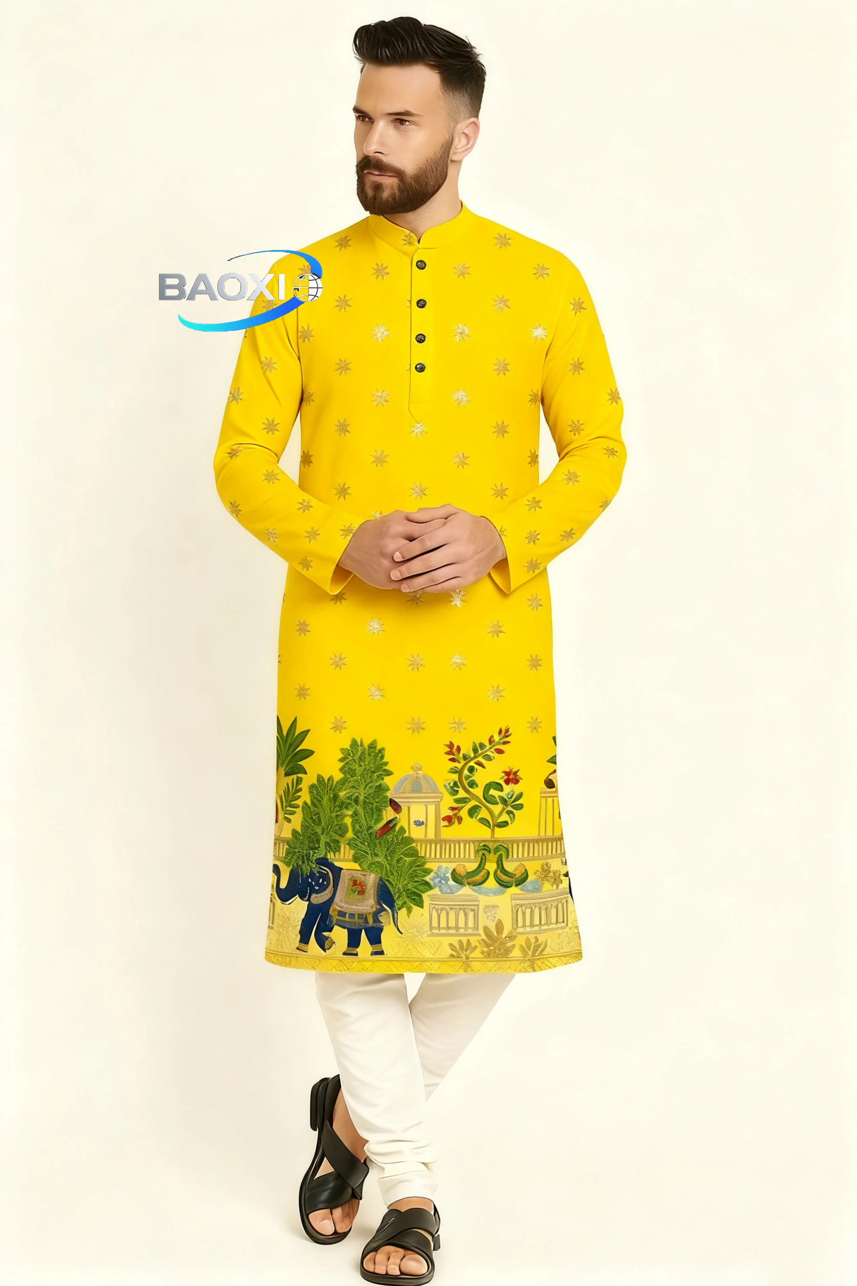 رداء رجالي مطبوع بنمط كورتا ولبها عصري ومريح طويل مناسب لجميع المناسبات/