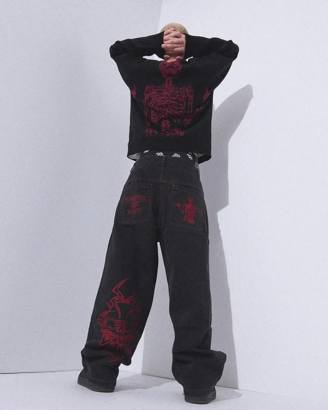 

Y2K Jeans For Men Hip Hop Retro Skull Embroidery Washed Baggy Denim Pants New Straight Casual Loose Wide Leg Trouser Streetwear