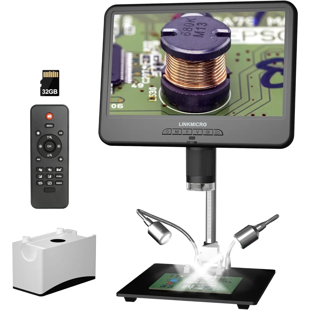 10.1 Inch LCD Digital Microscope 260X Magnification with 12.6 Inch Stand 32GB Coin Viewer Soldering Camera for Electronics