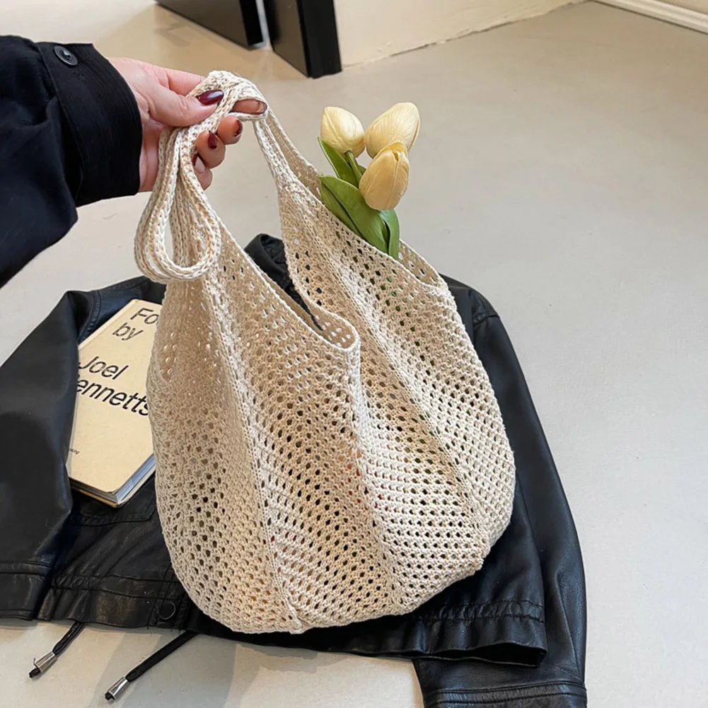 Women's Bag Crochet Tote Bags Summer Fashion Hollow Out Knitting Shoulder Bags Large Capacity Mesh Handmade Woven Beach Handbags