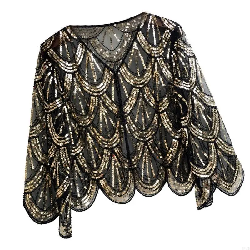 M6CD Bead Sequins Szczegółowy szal szalik dla specjalnych okazji Unikalne cekinowe akcesorium do modnych strojów