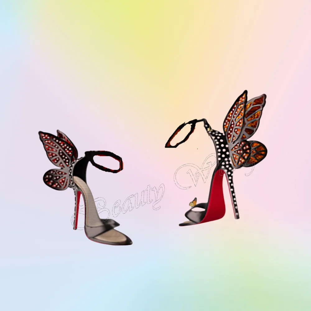 

Black Back Butterfly Decor Sandals Cover Heel Shoes Open Toe Thin Heel High Heel Shoes for Women Shoes 2024 Zapatos Para Mujere